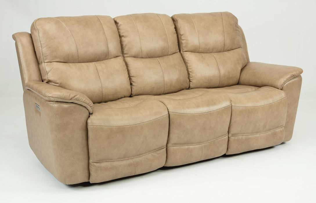 Flexsteel Latitudes Cade Leather Power Reclining Sofa w/Power Headrests in Light Brown