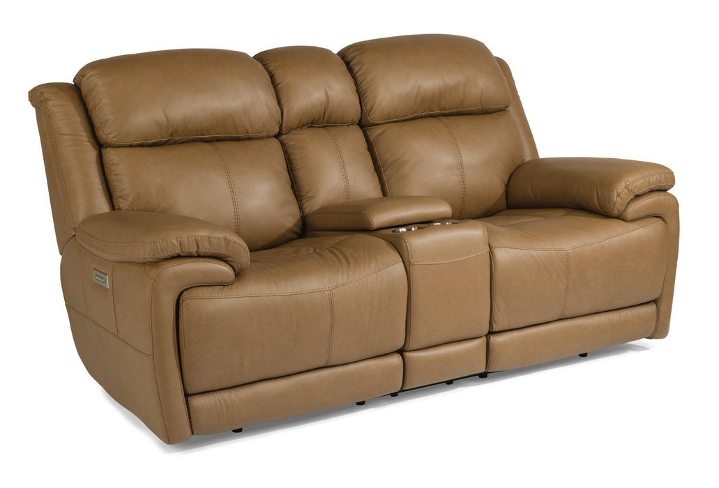 Flexsteel Latitudes Elijah Leather Power Reclining Loveseat w/Console & Power Headrests