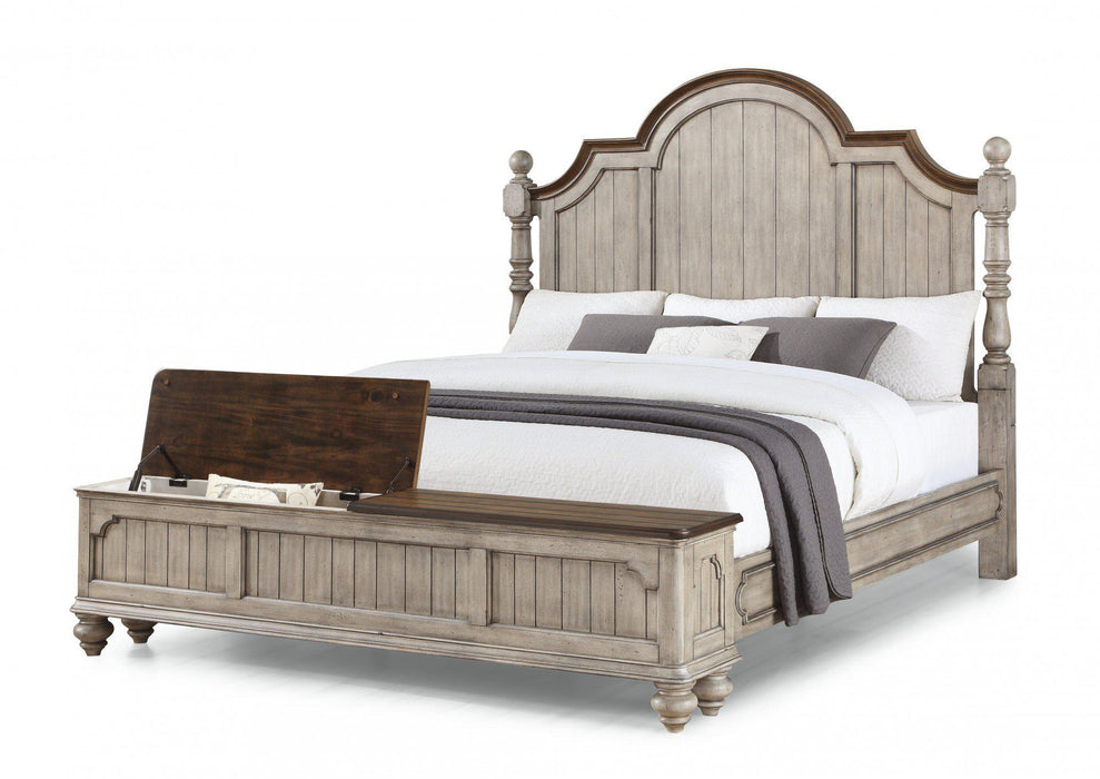 Flexsteel Wynwood Plymouth California King Poster Storage Bed in Whitewash Wood