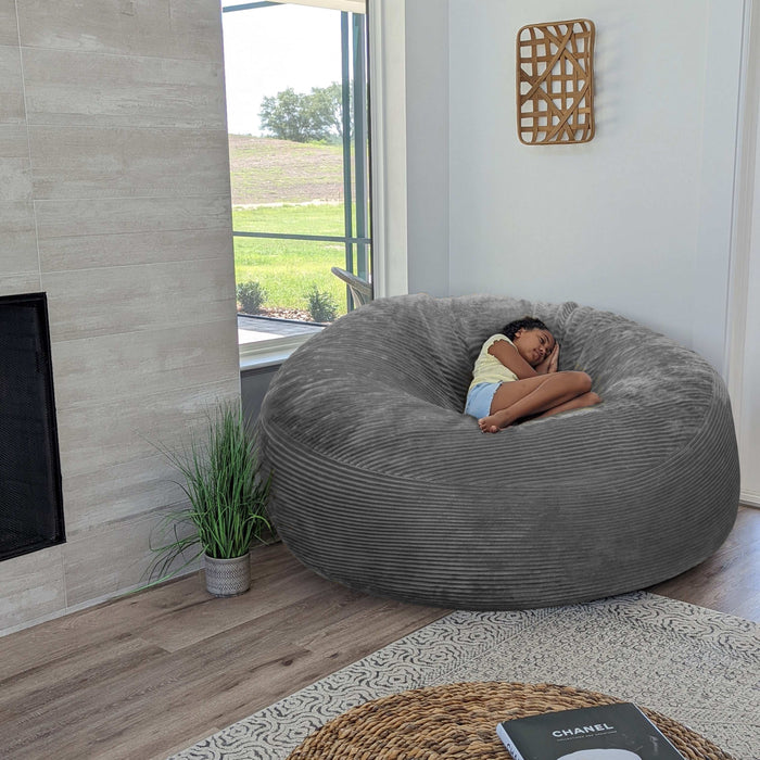 CordaRoy's Giant Bean Bag Chair - Plush Corduroy bean bag chair in Gray - Haley Furniture & Appliance Texas